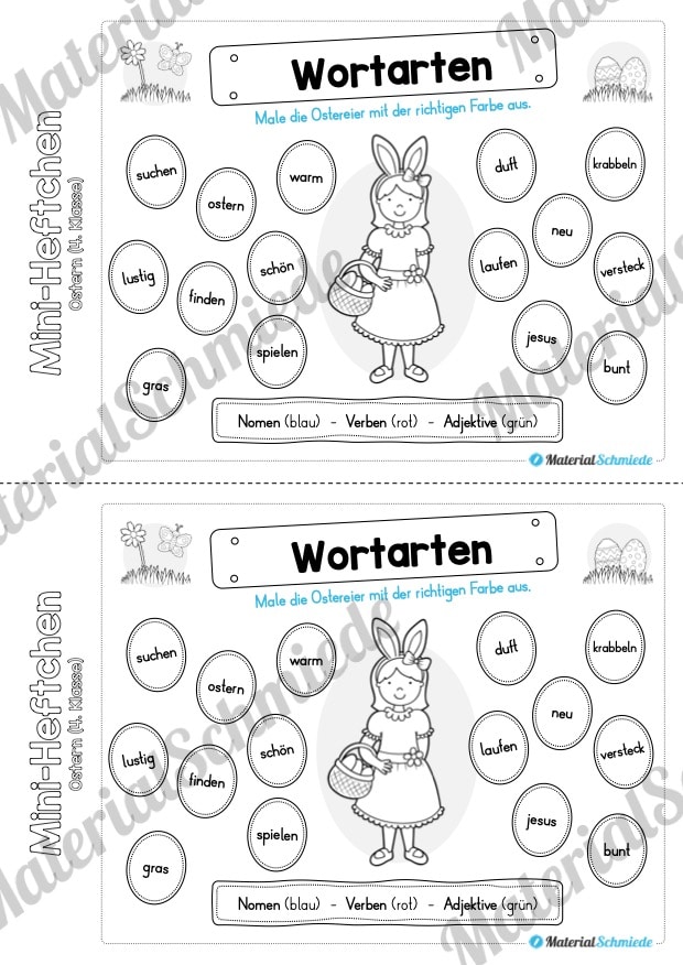 Mini-Heft: Ostern für die 4. Klasse (Wortarten unterscheiden)