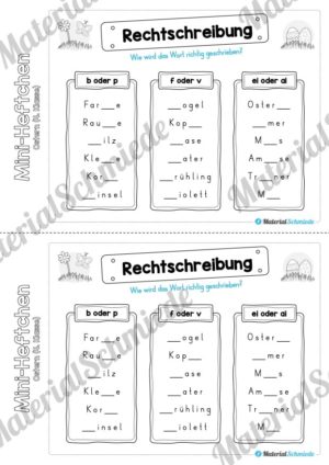 Mini-Heft: Ostern für die 4. Klasse (Rechtschreibung b oder p / f oder v / ei oder ai)