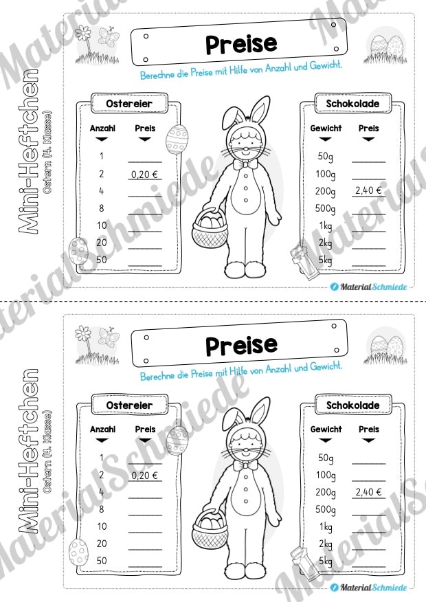 Mini-Heft: Ostern für die 4. Klasse (Rechnen mit Geld)