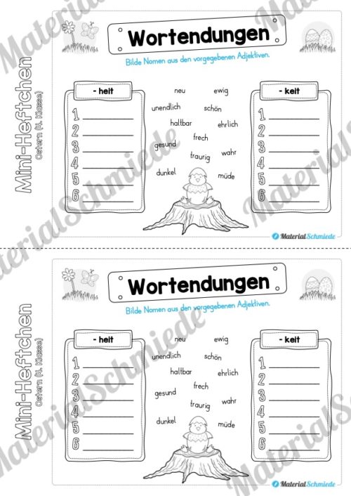 Mini-Heft: Ostern für die 4. Klasse (Wortendungen -heit und -keit)