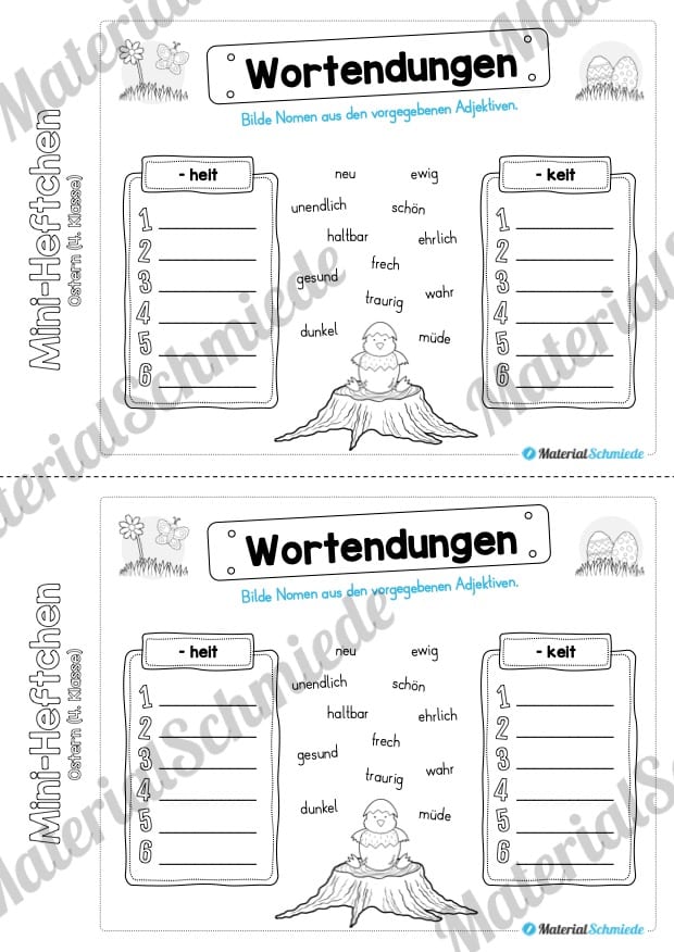 Mini-Heft: Ostern für die 4. Klasse (Wortendungen -heit und -keit)