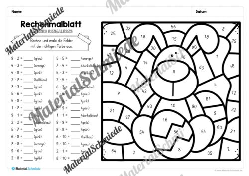 8 Rechenmalblätter Ostern: Kleines 1x1 (Arbeitsblatt 05)