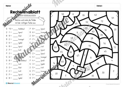 8 Rechenmalblätter Ostern: Kleines 1x1 (Arbeitsblatt 06)
