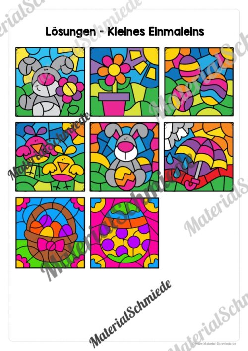 8 Rechenmalblätter Ostern: Kleines 1x1 (Arbeitsblatt 09)