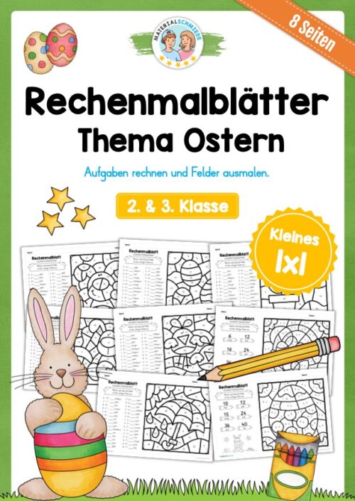 8 Rechenmalblätter Ostern: Kleines 1x1