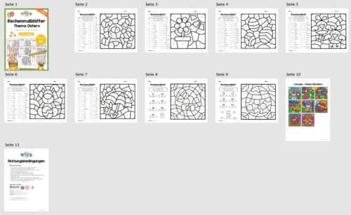 8 Rechenmalblätter Ostern: Kleines 1x1 (Überblick)