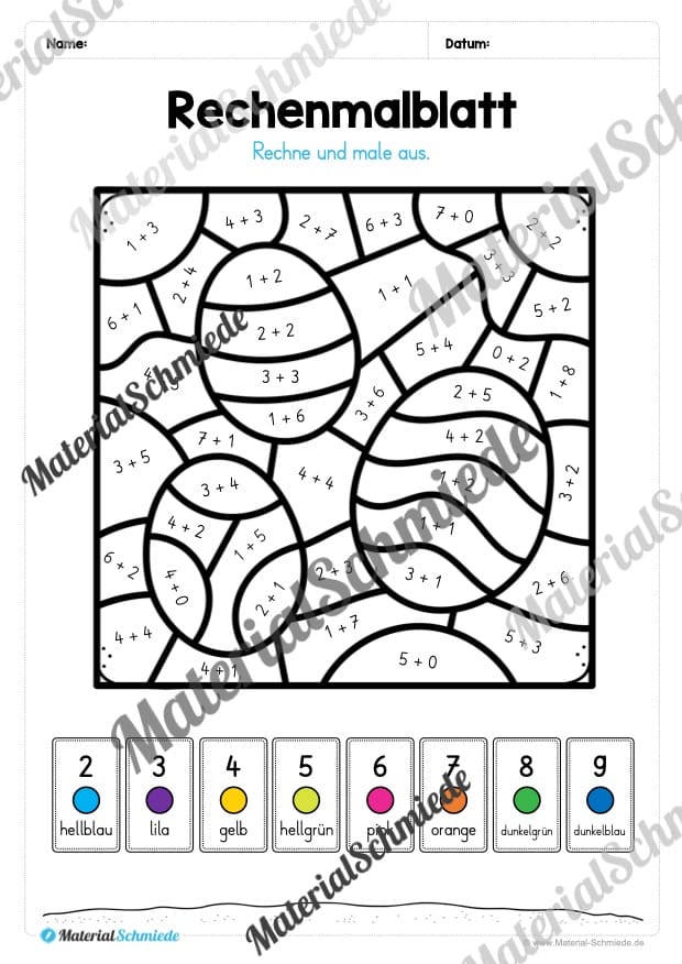 8 Rechenmalblätter zu Ostern im Zahlenraum bis 10 (Vorschau 03)
