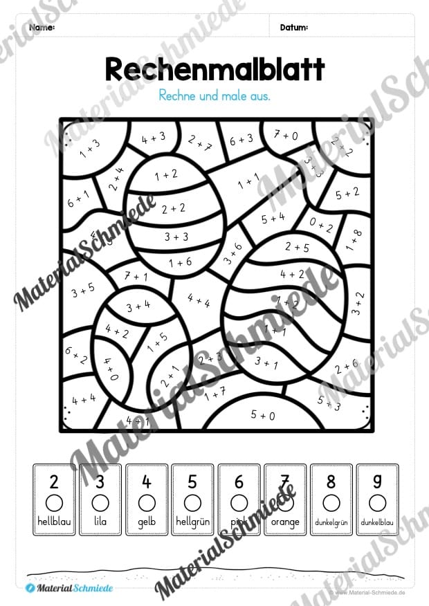 8 Rechenmalblätter zu Ostern im Zahlenraum bis 10 (Vorschau 07)