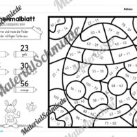 8 Rechenmalblätter Ostern: Zahlenraum 100 (Arbeitsblatt 03)
