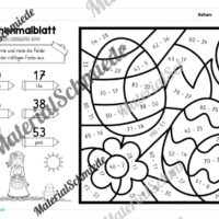 8 Rechenmalblätter Ostern: Zahlenraum 100 (Arbeitsblatt 04)