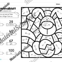 8 Rechenmalblätter Ostern: Zahlenraum 100 (Arbeitsblatt 08)