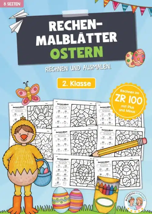 8 Rechenmalblätter Ostern: Zahlenraum 100