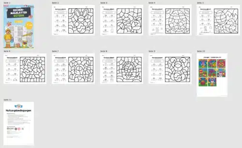 8 Rechenmalblätter Ostern: Zahlenraum 100 (Überblick)