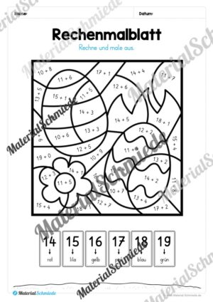 8 Rechenmalblätter zu Ostern im Zahlenraum bis 20 (Vorschau 10)