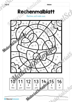 8 Rechenmalblätter zu Ostern im Zahlenraum bis 20 (Vorschau 11)