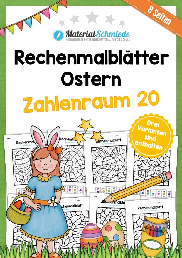 8 Rechenmalblätter zu Ostern im Zahlenraum bis 20