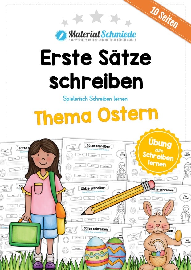 Erste Sätze schreiben: Schüttelsätze Ostern (10 Arbeitsblätter)