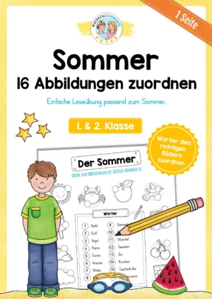 16 Abbildungen zum Sommer zuordnen (1. & 2. Klasse)