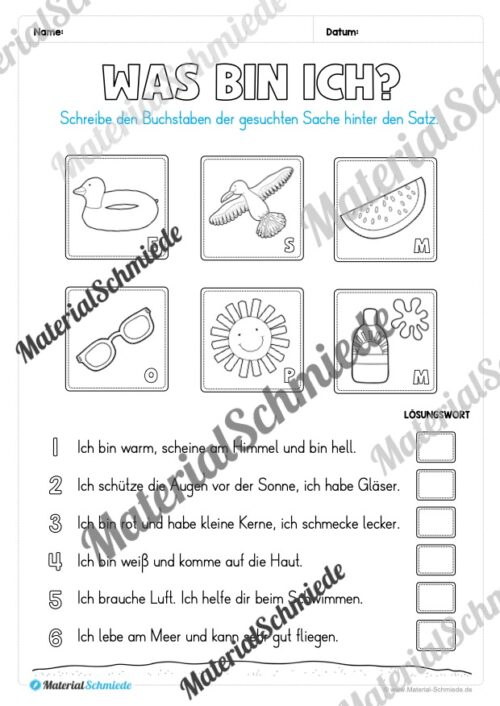 Lese- & Rätselheft zum Sommer (1. & 2. Klasse) - Arbeitsblatt 03