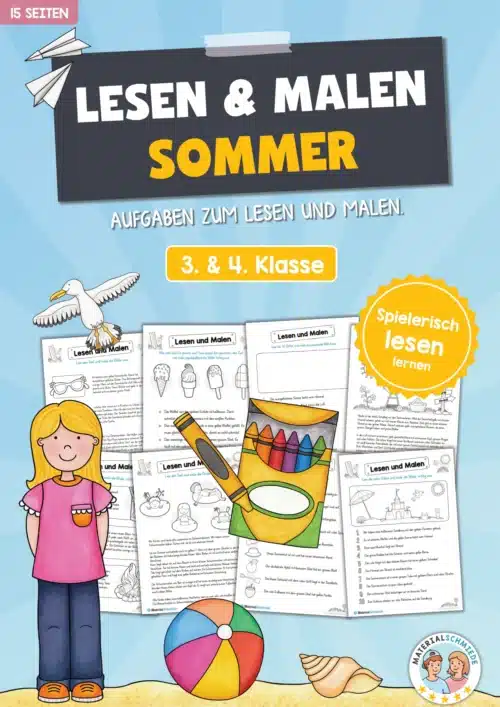 15 Arbeitsblätter zum Lesen & Malen im Sommer
