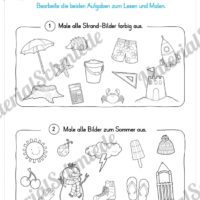 15 Arbeitsblätter: Lesen und Malen - Thema Sommer (Vorschau 06)