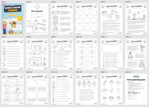 15 Arbeitsblätter zum Lesen & Malen im Sommer (Überblick)
