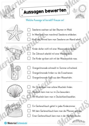 10 Leseübungen zum Sommer (Vorschau: Aussagen bewerten)