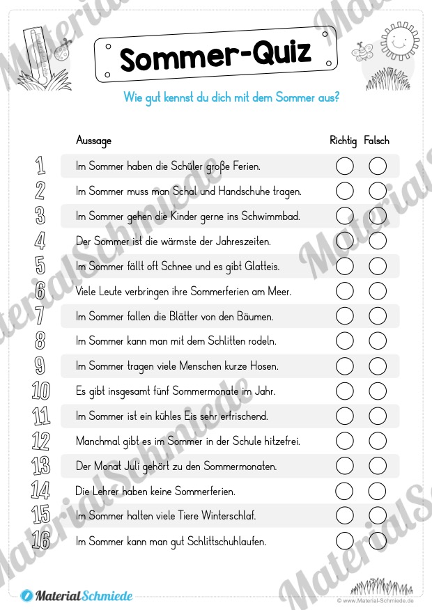 10 Leseübungen zum Sommer (Vorschau: Sommer-Quiz)