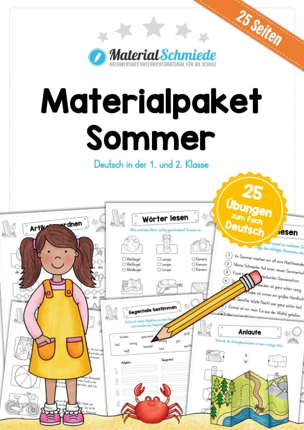 Materialpaket Sommer (25 Arbeitsblätter für die 1. & 2. Klasse)