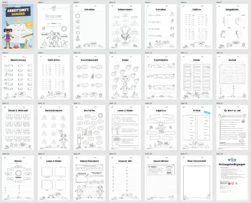 Materialpaket Sommer: 2. Klasse (25 Arbeitsblätter) - Überblick