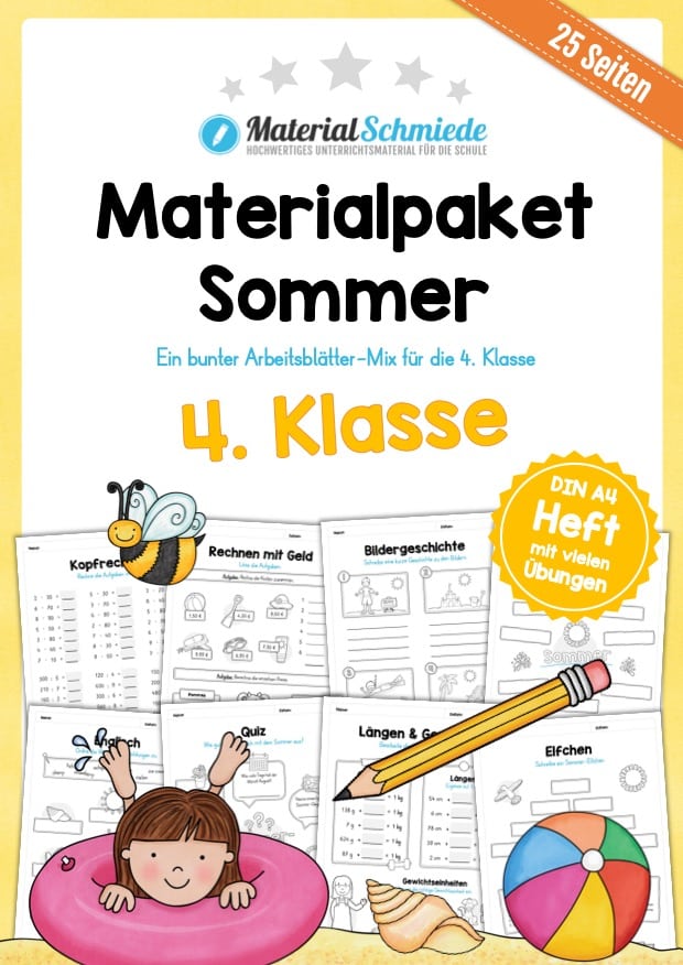 Materialpaket Sommer: 4. Klasse (25 Arbeitsblätter)