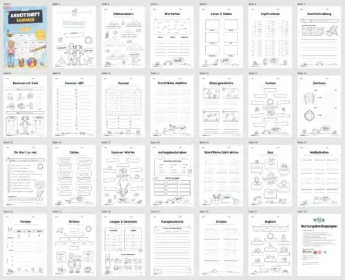 Materialpaket Sommer: 4. Klasse (25 Arbeitsblätter) - Überblick