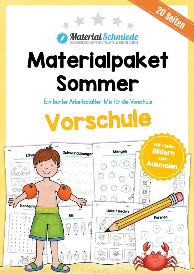 Materialpaket Sommer: Vorschule (20 Arbeitsblätter)