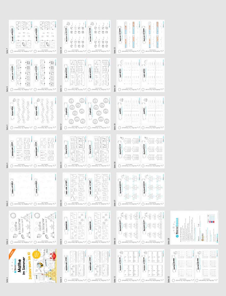 Mini-Heft: Mathe im Sommer (Zahlenraum bis 10) – Überblick)
