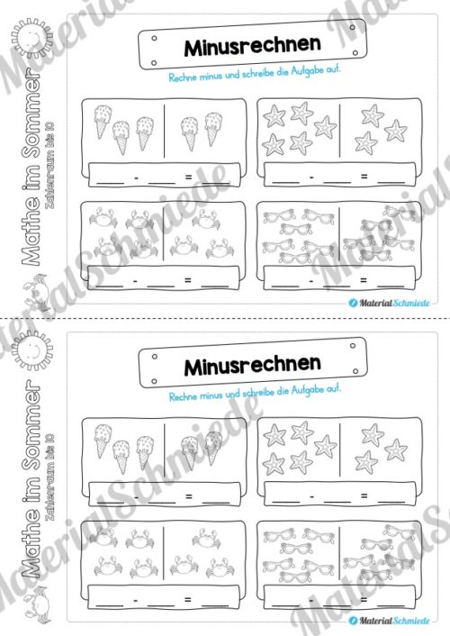 Mathe Übungen Sommer - Zahlenraum bis 10 (Vorschau 10)