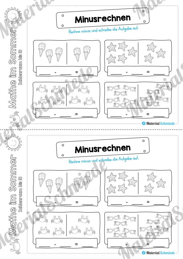 Mathe Übungen Sommer – Zahlenraum bis 10 (Vorschau 10)