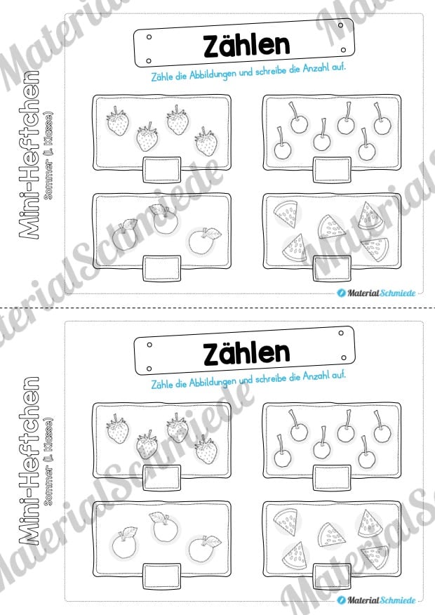 Mini-Heft: Sommer für die 1. Klasse (Abbildungen zählen)