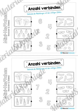 Mini-Heft: Sommer für die 1. Klasse (Anzahl verbinden)