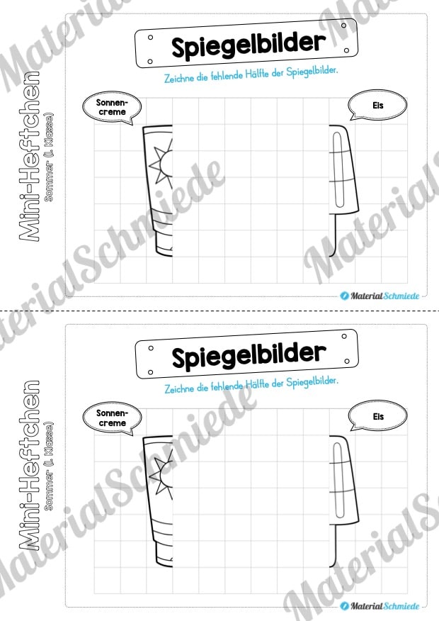 Mini-Heft: Sommer für die 1. Klasse (Spiegelbilder)