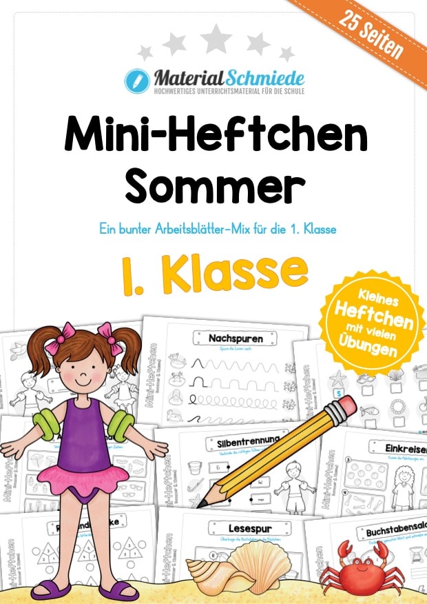 Mini-Heft: Sommer für die 1. Klasse (25 Arbeitsblätter)