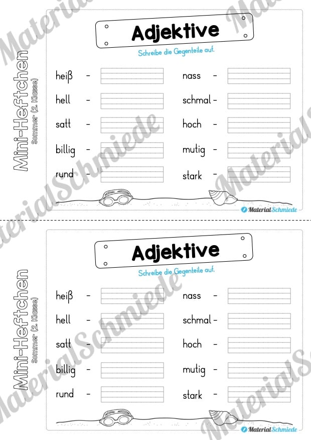 Mini-Heft: Sommer für die 2. Klasse (Adjektive: Gegenteile finden)