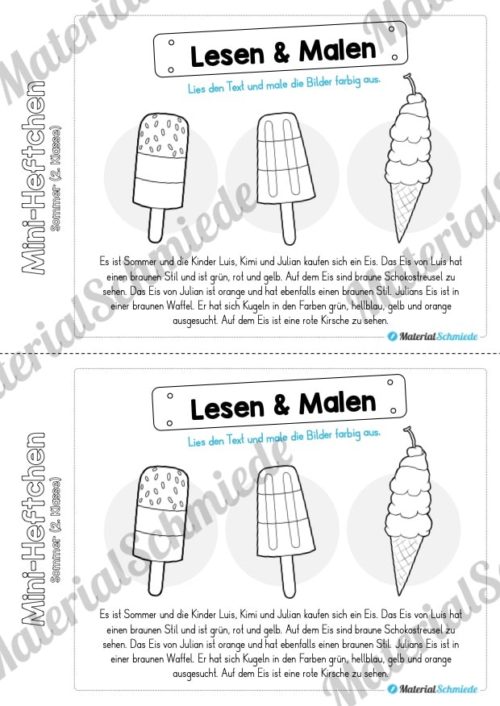 Mini-Heft: Sommer für die 2. Klasse (Lesen & Malen)