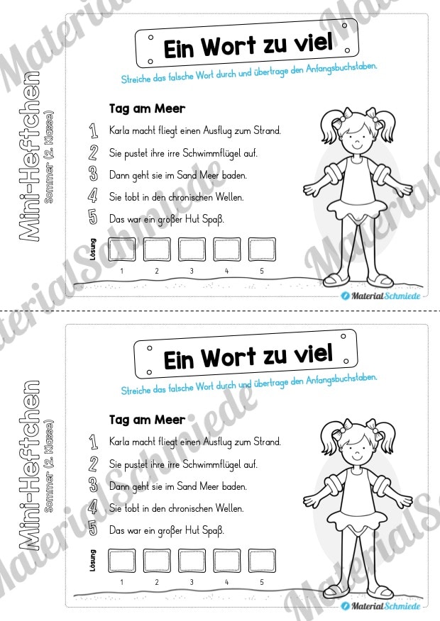 Mini-Heft: Sommer für die 2. Klasse (Ein Wort zu viel)