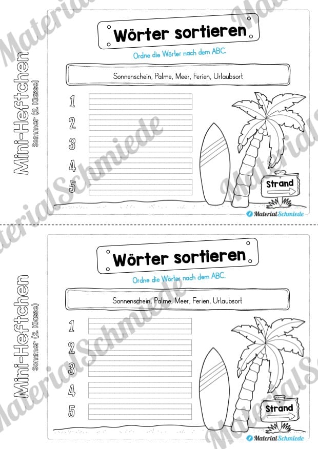 Mini-Heft: Sommer für die 2. Klasse (Wörter sortieren)