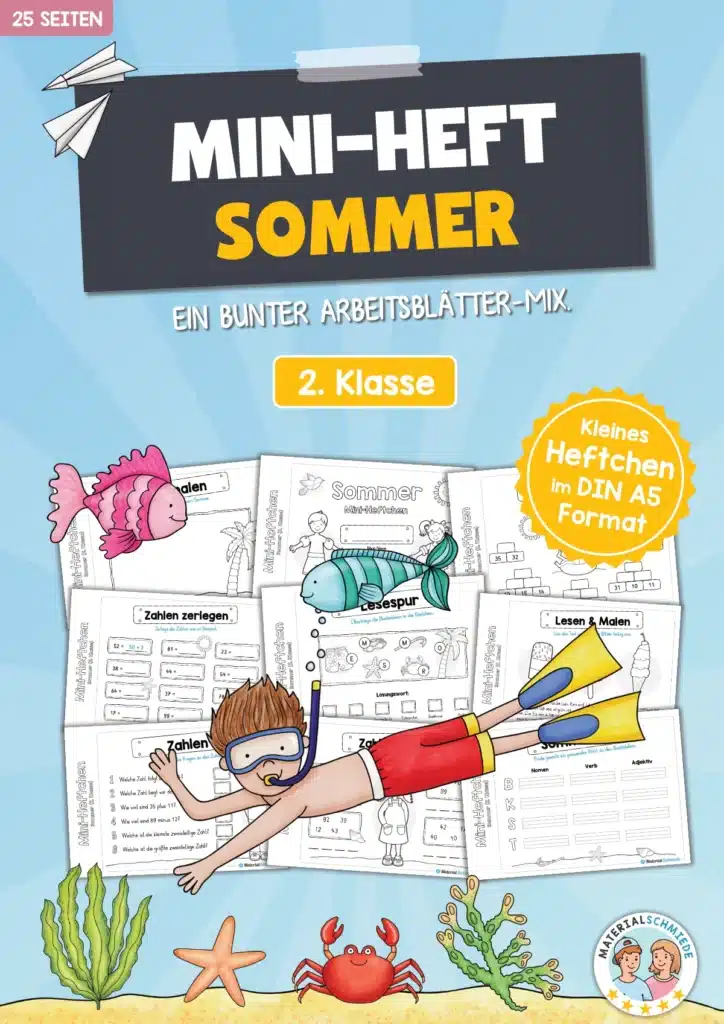 Mini-Heft: Sommer für die 2. Klasse (25 Arbeitsblätter)