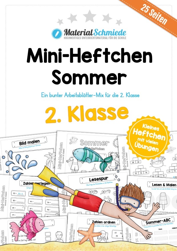 Mini-Heft: Sommer für die 2. Klasse (25 Arbeitsblätter)