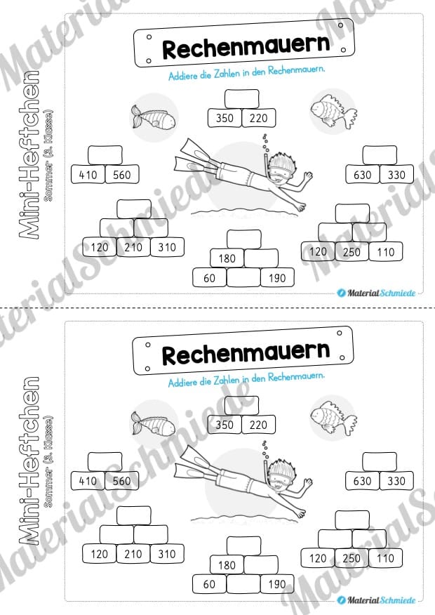 Mini-Heft: Sommer für die 3. Klasse (Rechenmauern)