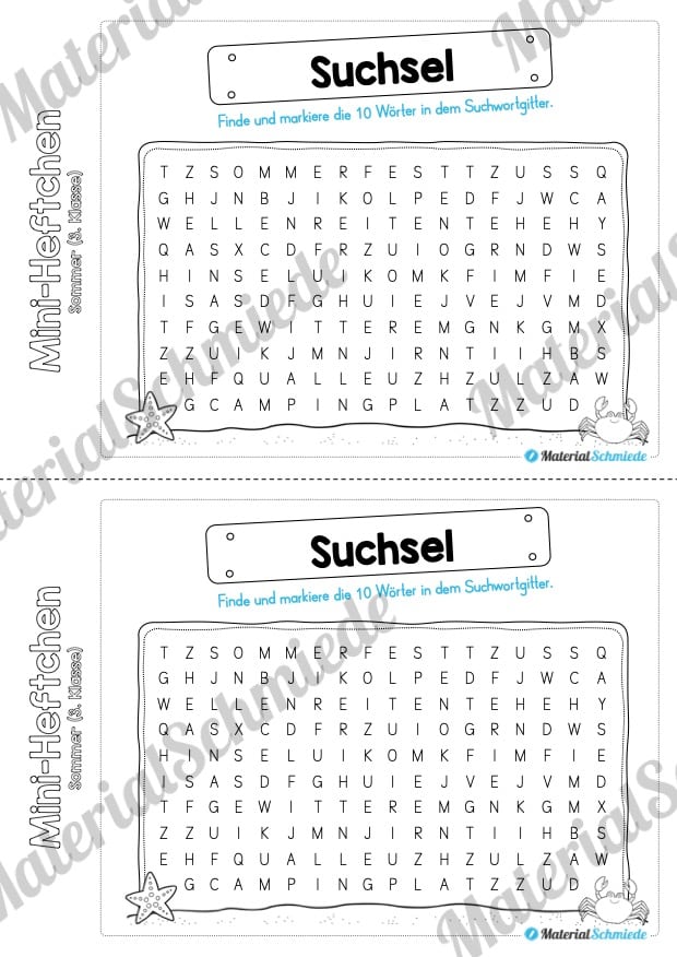 Mini-Heft: Sommer für die 3. Klasse (Suchwortgitter)