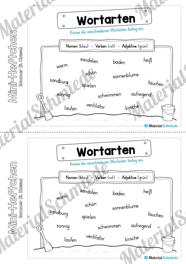 Mini-Heft: Sommer für die 3. Klasse (Wortarten)