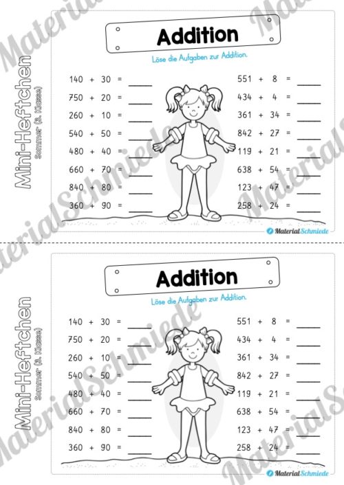 Mini-Heft: Sommer für die 3. Klasse (Klassische Addition)
